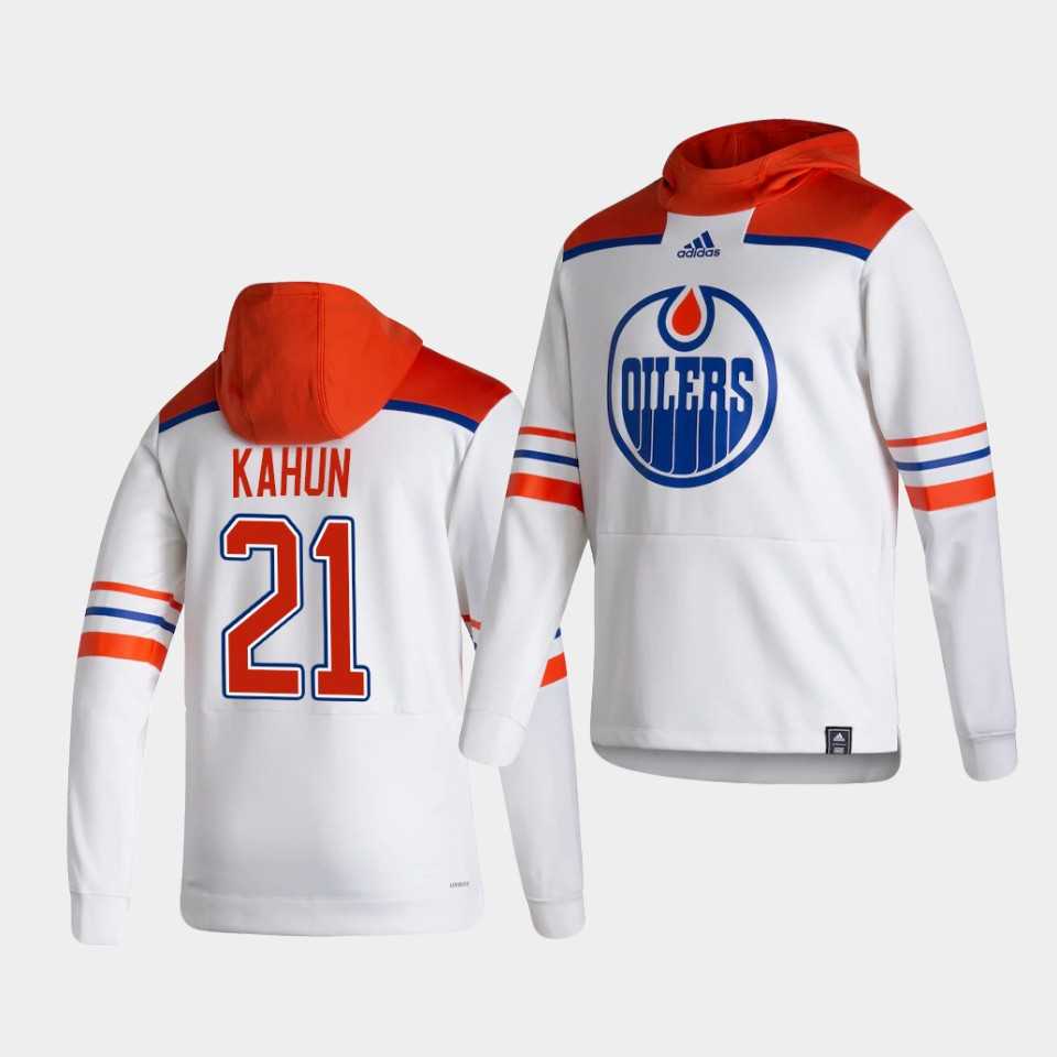 Men Edmonton Oilers 21 Kahun White NHL 2021 Adidas Pullover Hoodie Jersey